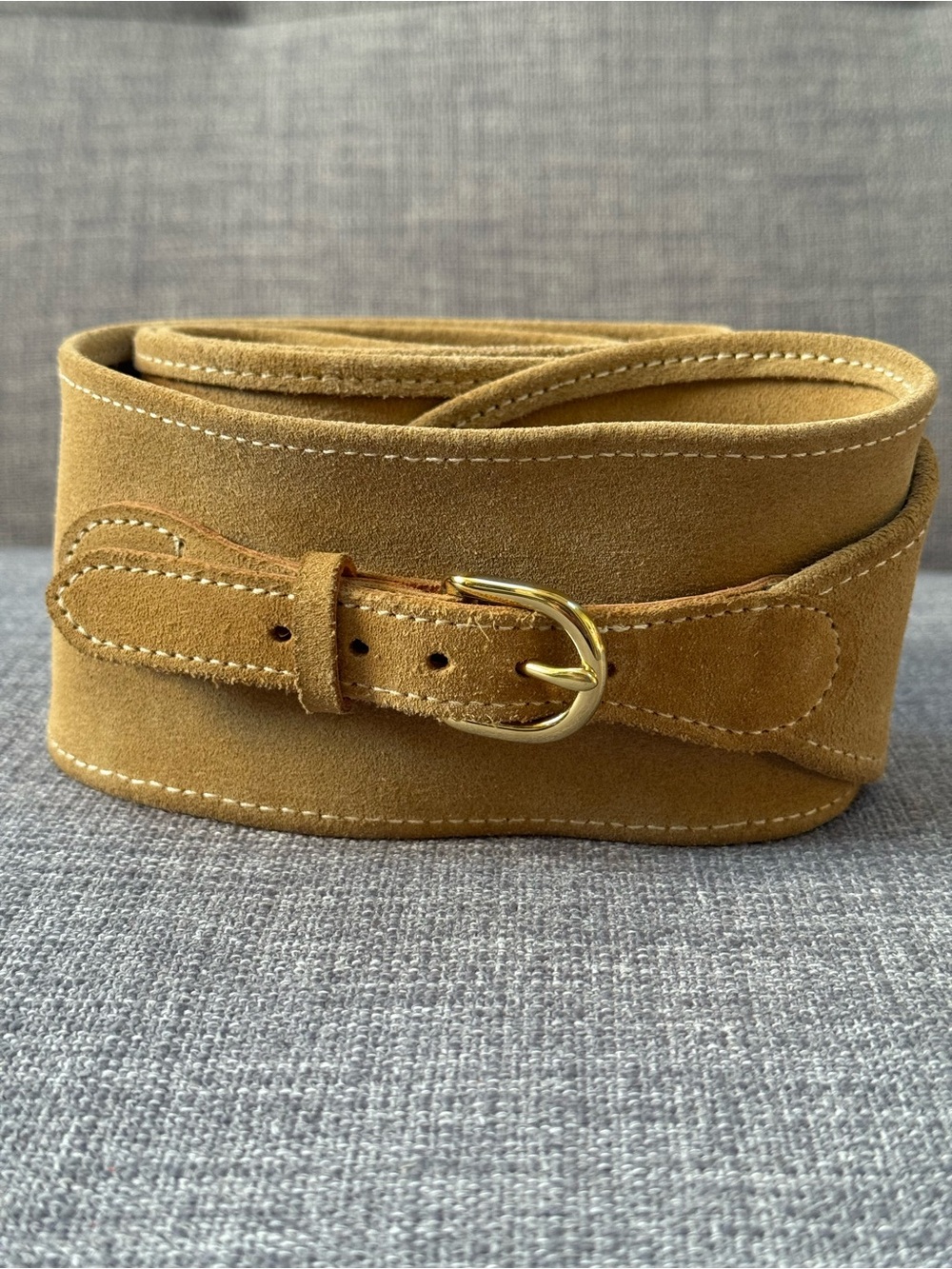 J. Crew Wide Suede Waist Belt in Camel Brown with Gold Buckle